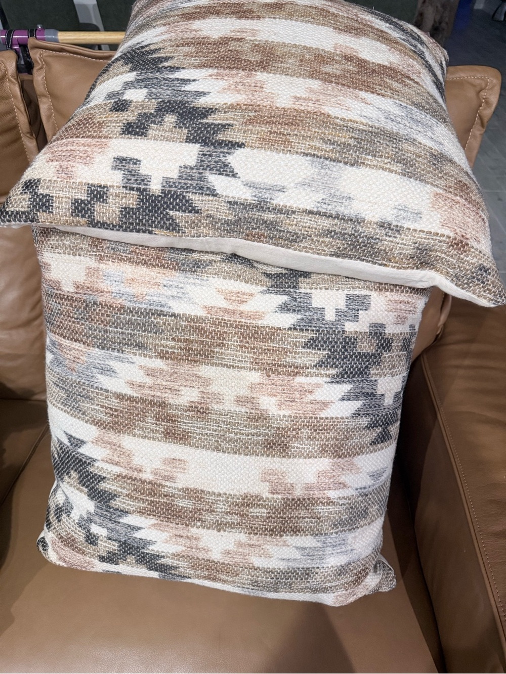 3 Aztec Pattern Throw Pillow - Beige, Tan & Gray